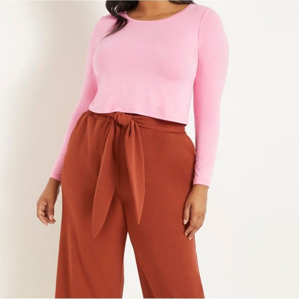 Eloquii Baby Pink Stretch Long Sleeve Crop